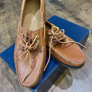 NIB Polo Ralph Lauren Men's Bienne Leather Boat Shoes - Tan - Size 11.5 D